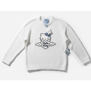 Forever 21 Hello Kitty White Fuzzy Eyelash Knit Sweater Angel Wings NWT Size S